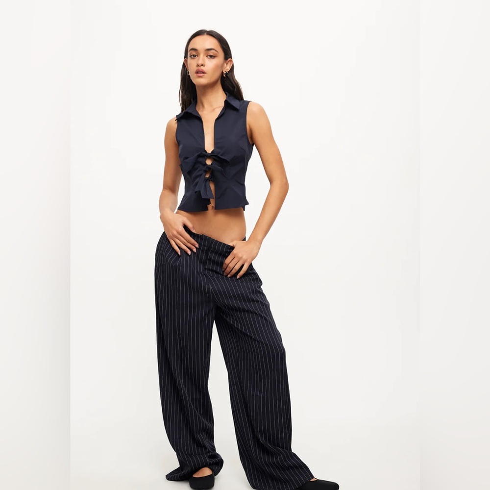 LIONESS Navy Sleeveless Tie-Front Top